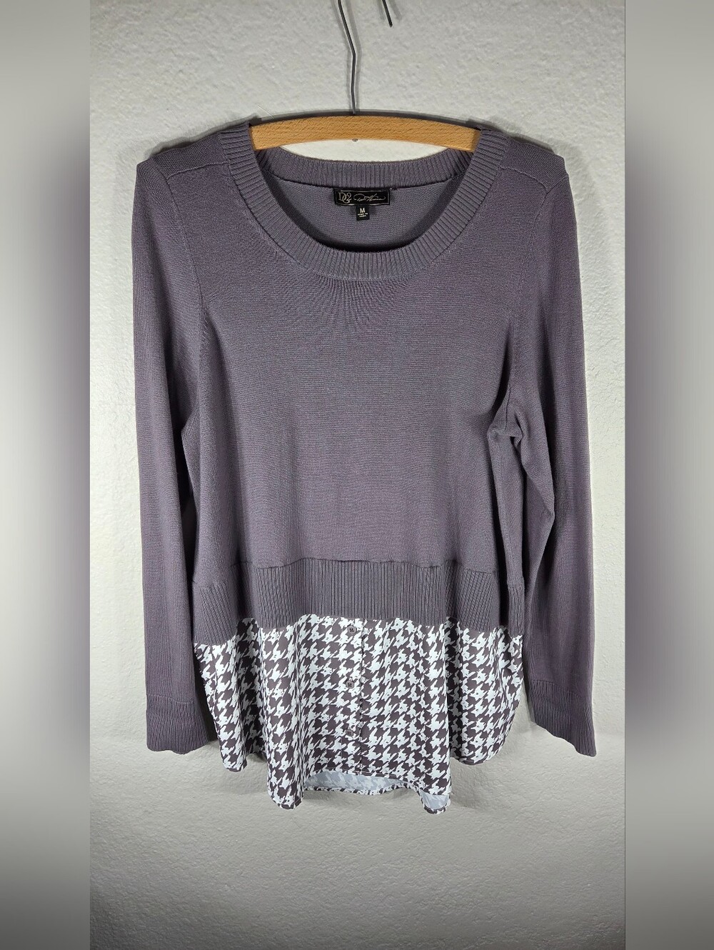 DG2 Diane Gilman Dusty Purple Twofer Tunic Sweater Size M Long Sleeve Round Neck